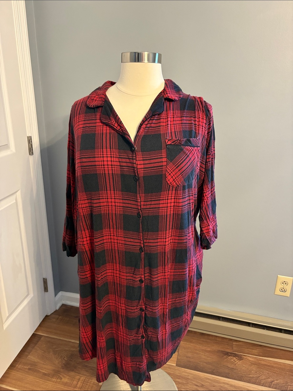 torrid Red and Black Plaid Button-Front Sleep Shirt Dress